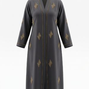Zahra Charcoal Embroidered Open Abaya